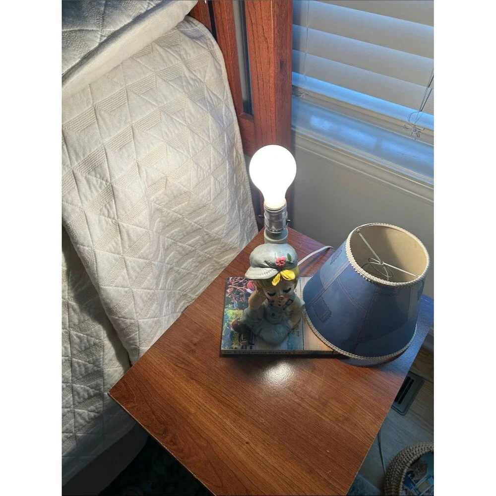 1977 Sears & Roebuck LittleGirl in Denim Lamp with Shade. H 15 in